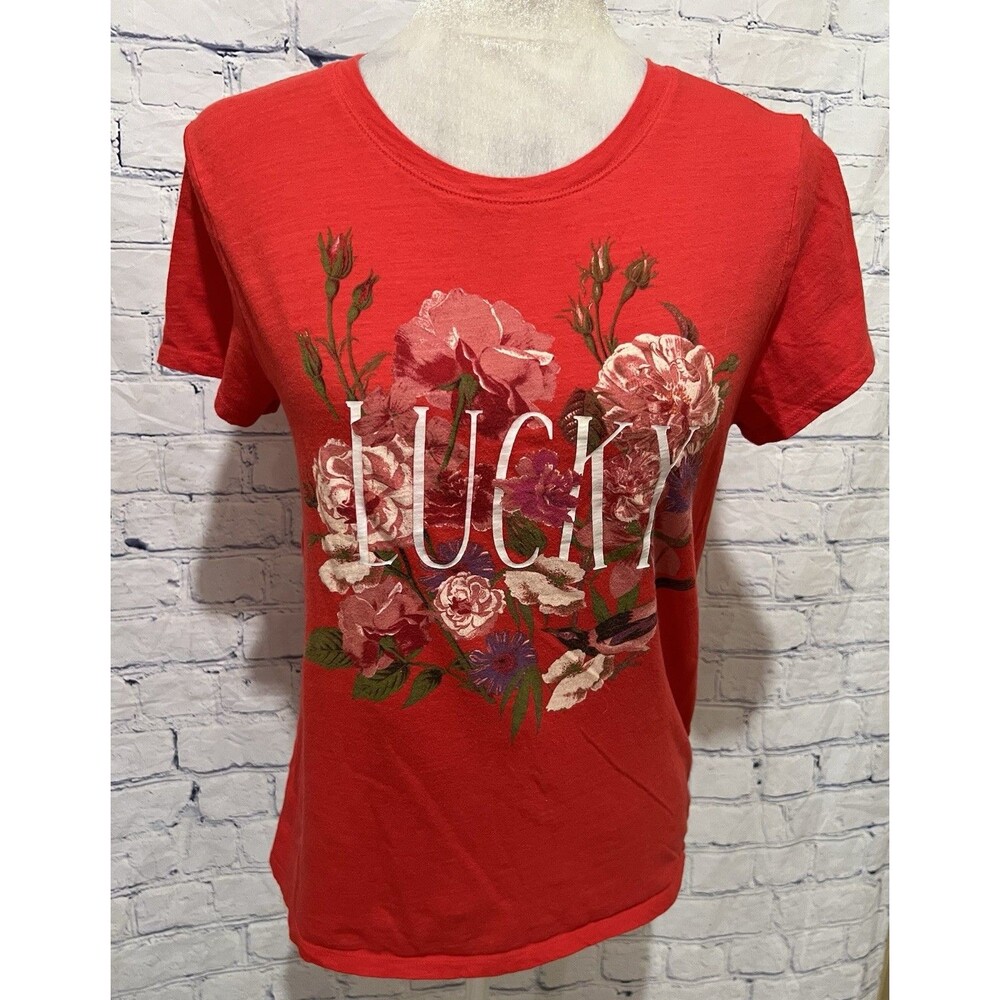 LUCKY BRAND Lucky Paradise Flower Red graphic tee cotton blend Size Small